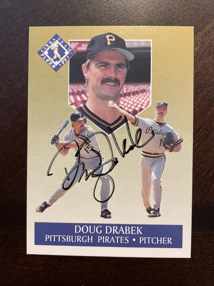 DOUG DRABEK 1991 FLEER AUTOGRAPHED SIGNED AUTO BASEBALL CARD 3 PIRATES - Image 1 of 1
