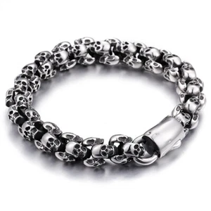 Punk Bracelets For Men Stainless Steel Shiny Skull Charm Link Chain Brecelet New - Picture 1 of 6