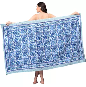Cotton Pareo For Beach Holiday Bikini Cover Ups Hand Block Print Swimsuit Sarong - Picture 1 of 7