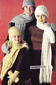 FAMILY ARAN - HAT,SCARF & MITTS / 8ply or D.K. - COPY knitting pattern - Picture 1 of 1
