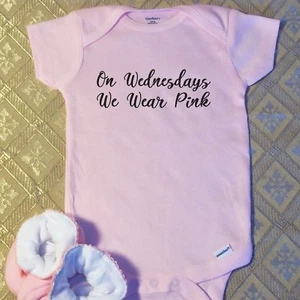On Wednesdays We Wear Pink Onesies Baby Shower Gift Funny Cute Girl Clothes - Picture 1 of 3