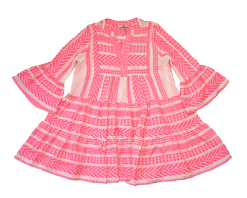 OFF WHITE Tunica Ella Devotion Twins nuova con etichette in rosa fluo bianco sporco mini abito a strati linea A L