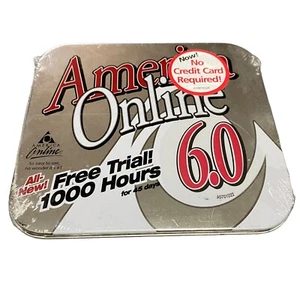 AOL 6.0 1000 horas ahora sin tarjeta de crédito CD software informático sellado lata plateada - Imagen 1 de 3