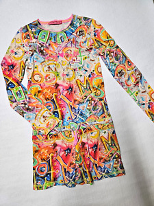 Muy Malo Graffiti Print Splatter Drop Waist Dress Long Sleeve Jersey Knit 152 12