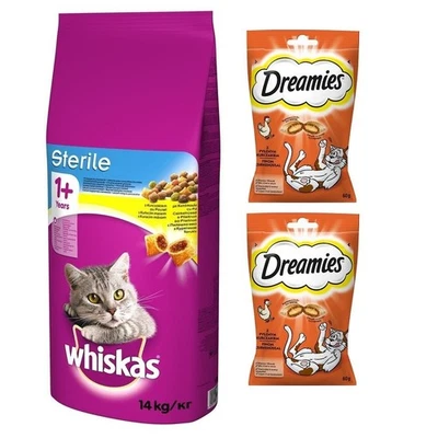 14 kg WHISKAS Sterile Huhn Katzen nach Sterilisation + Dreamies 2x60 g mit Huhn - Bild 1 von 3