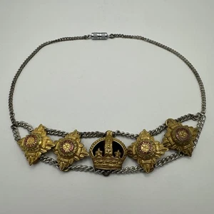 Antique WWII British Army Officer Pips Kings Crown Silver Necklace Tria Juncta - Picture 1 of 7