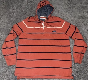 LL Bean Rugby Men Large Orange Blue Hoodie Stripe Traditional Fit Preppy - Picture 1 of 7
