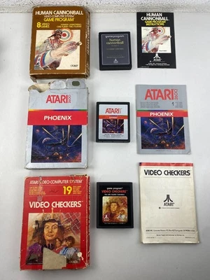 Atari 2600 Video Checkers - River Raid - Human cannonball Game Boxed - Image 1 of 4