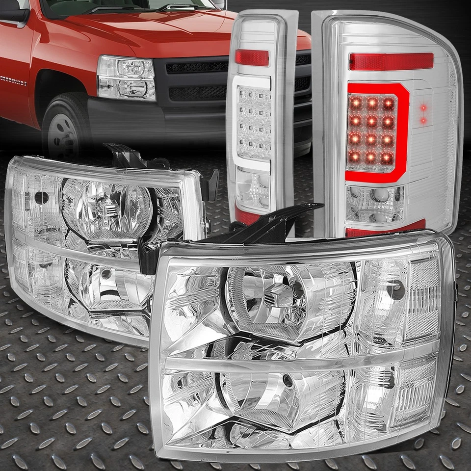 PARA 07-14 SILVERADO CARCASA CROMADA FARO ESQUINERO TRANSPARENTE + 3D LED BARRA TRASERA Foto 1 de 4