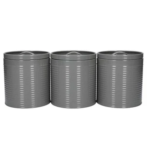 KitchenCraft Set of 3 Tea Coffee Sugar Canisters Grey Jars Vintage Bamaboo Lid - Picture 1 of 11
