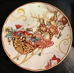 Williams Sonoma TWAS THE NIGHT BEFORE CHRISTMAS Weihnachtsmannschlitten Speiseteller 10,75 Zoll - Bild 1 von 2