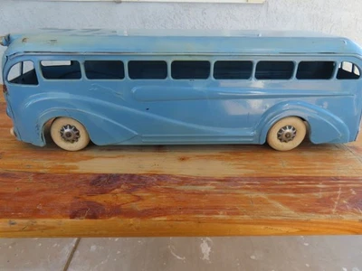 罕见复古原版 1930 年代 Kingsbury 压钢灰狗巴士玩具发条 — 第 1/4 张图片