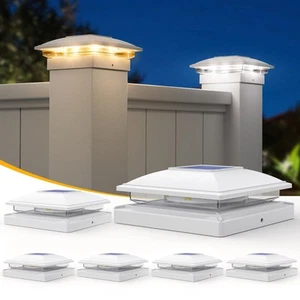Solar Post Cap Lights, 6 Pack 2-Modes Bright 5x5 Vinyl Fence Post Caps Solar ... - Picture 1 of 7