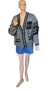 Bugle Boy vintage 90s cardigan checkers sleeve pattern and #8 on both sleeves - Picture 1 of 5