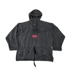 J.Peterman Norway Flag Pullover Denim Parka Jacket Vintage 90s Black XL Men - Picture 1 of 9
