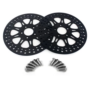 Black 11.8" Front Brake Rotors Bolts for Harley Touring Street Glide Road Glide - Picture 1 of 8