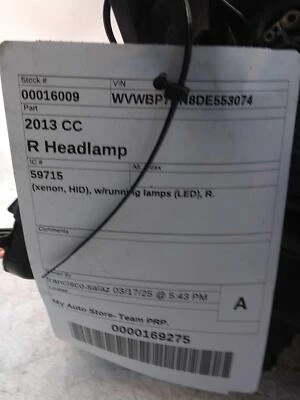 2013 Volkswagen CC Right Headlight Assembly Brown 560092 Used 102K Miles - Изображение 1 из 4