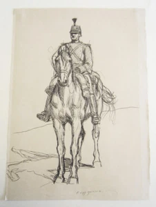 Evert Van Muyden Original 19th Century Pen & Ink Drawing "Swiss Cavalry Officer" - Picture 1 of 3