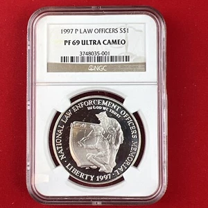 1997-P Officers Law Enforcement Silver Commemorative Dollar NGC PF69 UCAM - Picture 1 of 6