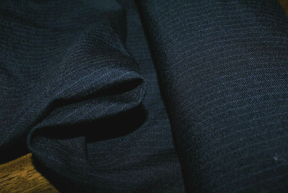 Lotes de 5 m - Tela de traje de mezcla de lana a rayas AZUL MARINO, peso medio, 148 cm de ancho Foto 1 de 1