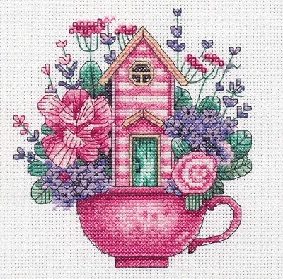 Dimensions Teacup House Counted Cross Stitch Kit - Image 1 of 2