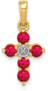 14K Yellow Gold .30ctw Ruby and Diamond Cross Pendant - Picture 1 of 4