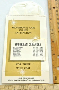 POCKET HANKY INSERT~PAPPE MIT ELFENBEIN STOFF~SUBURBAN CLEANERS~STYLE RITE - Bild 1 von 4