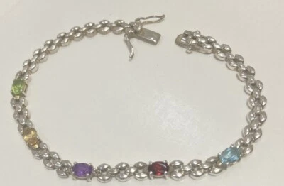 Sterling Multi Gemstone Bracelet  7.5" - Image 1 of 4