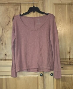 Sonoma Waffle Thermal Top Long Sleeve V neck Mauve Dusty Pink Size Medium Crop - Picture 1 of 12