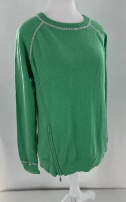Kinross Cashmere Sweater Sz S 2 Ply Coverstitch Zip Sweatshirt Green Preppy $425 - Image 1 of 4