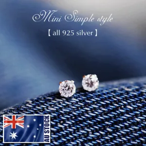 925 Sterling Silver 4MM Simulated Diamond Stud Earrings Piercing Mens & Womens - Picture 1 of 8