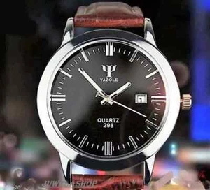 Luxus Herrenuhr mit DATUMSANZEIGE KROKO LEDER STYLE YAZOLE Braun Armbanduhr - Bild 1 von 1