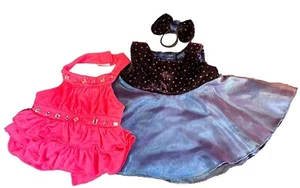 LOT 3: Build a Bear BAB Pink Ruffle Sequin Halter & Velvet Black Purple Dress - Picture 1 of 11