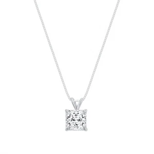 1.75 Ct Princess Real 14K White Gold Created Diamond Solitaire Pendant18Necklace - Picture 1 of 2