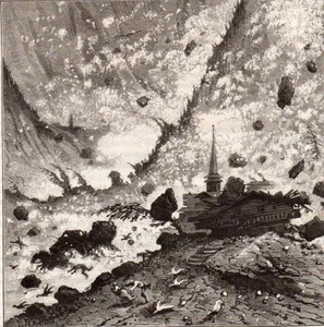 IMAGE 1890 ENGRAVING AVALANCHE DANS CANTON DE VALAIS KANTON WALLIS - Picture 1 of 1