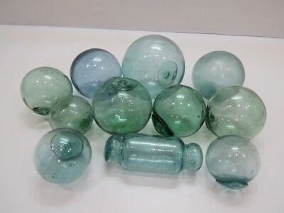 11 Auténticos Flotadores de Vidrio Japoneses Bola Boya Tiki Hut Bar Red Pesca (G2-962B) Foto 1 de 4