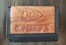 Kansas City Chiefs Wallet NFL BI-Fold Brown Leather Nylon Football Billfold EUC