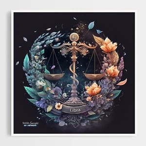 8x8 Libra Zodiac Wall Art Illustration Watercolor Oil Painting Print - Picture 1 of 5