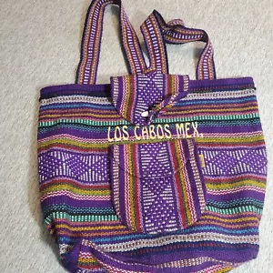 Pinzon Purple Mexican Backpack, Blanket Weave - Boho Travel Bag Los Cabos Mex - Imagen 1 de 10