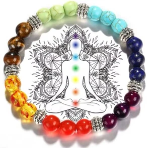 7 Chakra Bead Crystal Gemstone Bracelet Anxiety Stone Healing Reiki - Picture 1 of 3