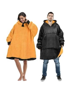 Oversized Wearable Blanket Sweatshirt Comfortable Sherpa Giant Hoodie Black - Picture 1 of 6