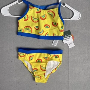 New L.L. Bean Crop Top Bikini Girls Sz 4 Yellow Kids Reversible UPF 50+ - Picture 1 of 9