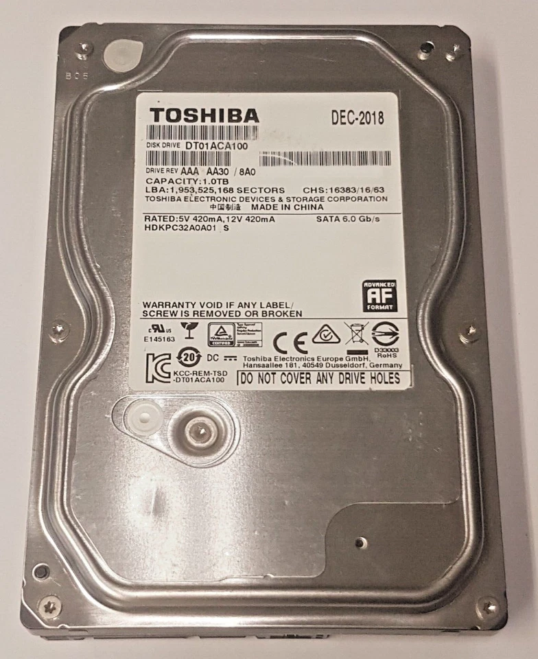 1 TB SATA Toshiba DT01ACA100 HDKPC32A0A01 7200rpm 32MB HDD 3.5 " Internal HDD - Image 1 of 1