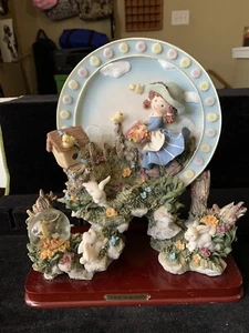 D.M.B Collection Resin Statue w/girl on a plate sky scene and bunnies on rocks - Picture 1 of 15