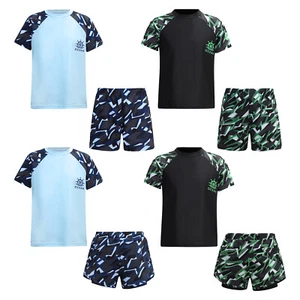 Kids Boy's Swimsuit Water Tops And Trunks Street T-Shirt With Shorts Set Pool - Picture 1 of 45