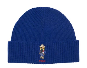 Polo Ralph Lauren Solid Holiday Bear Royal Blue Rib-Knit Beanie PC1031-425 - Picture 1 of 1
