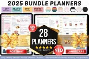 Premium 2025 Ultimate Digital Planner Bundle | GoodNotes, Notability | 14 Theme - Photo 1/19