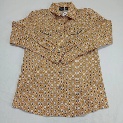 Жестокая джинсовая рубашка для девочек X большая желтая с геопечатью жемчужная застежка вестерн  - Изображение 1 из 4