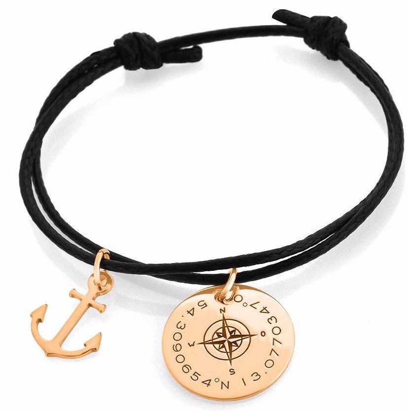 KOMPASS ANKER ROSÈ VERGOLDET, BAUMWOLLARMBAND, ANCHOR - Bild 1 von 1