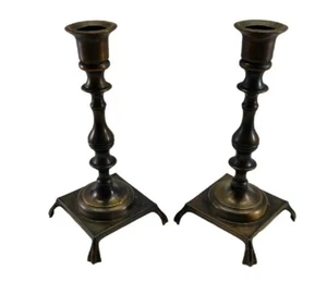 Gothic Brass Candlestick Holders Set of 2 - Picture 1 of 12